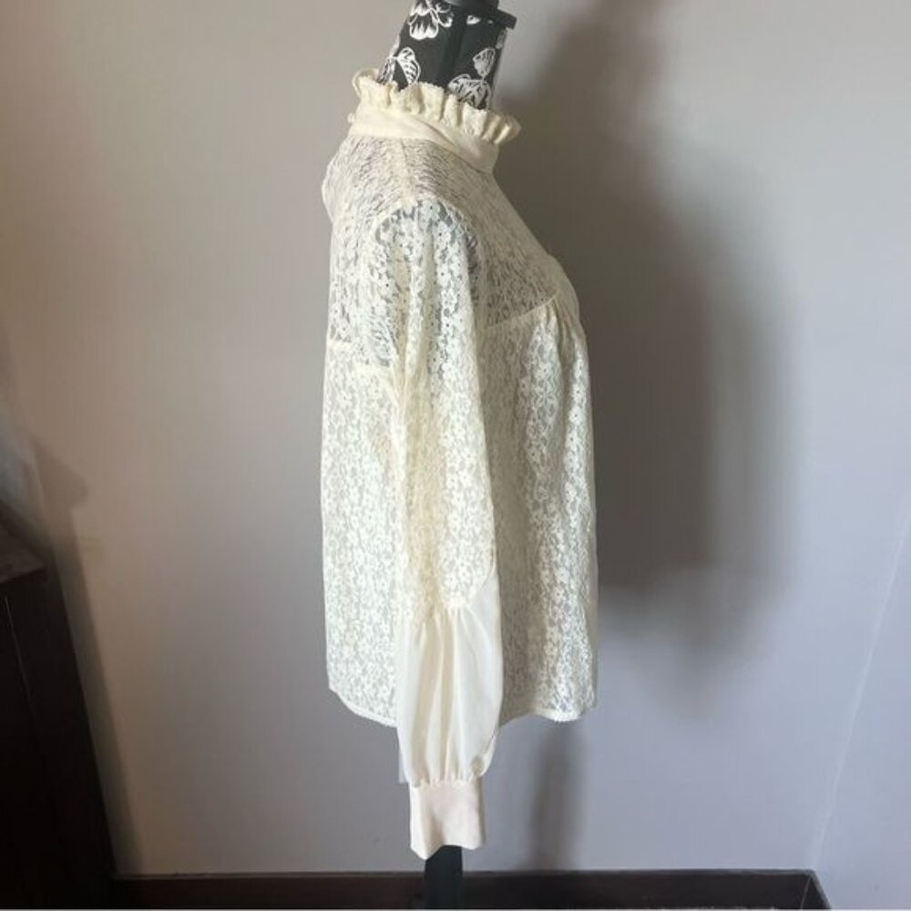 Tuckernuck Lace Blouse Floral Top Shirt Ivory Long Sleeve Large - Picture 5 of 7